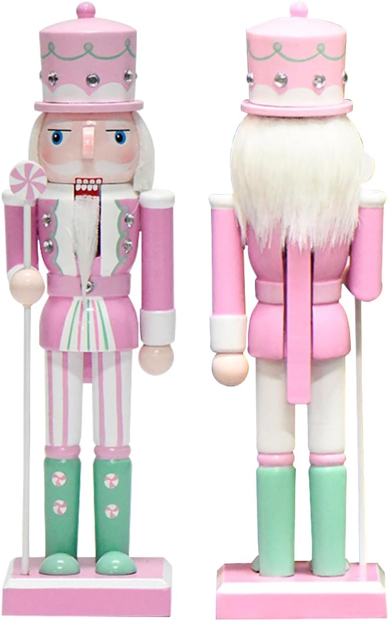 25 CM Pink Candy Nutcracker,Wooden Nutcracker Puppet Soldier Nut cracker Ornament,Wood Can…