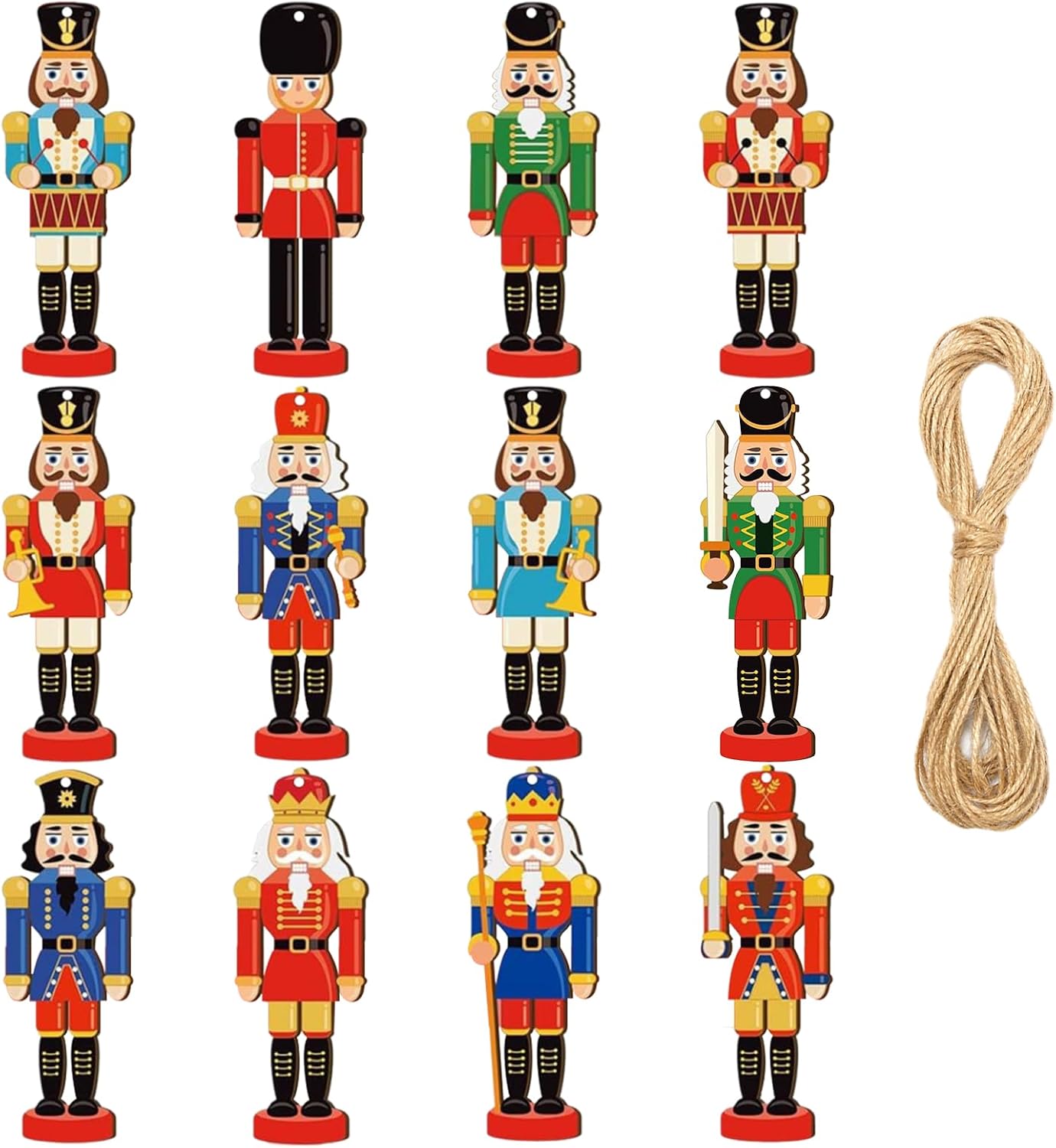 24 Pieces Christmas Nutcracker Soldier Wooden Pendant - 12 Types of 13cm Pendants for Tree…
