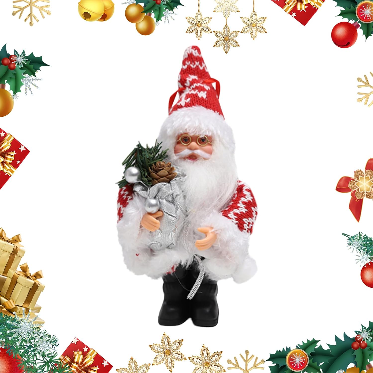 19 CM Traditional Santa Claus Figure,Standing Santa Claus Figurines,Father Christmas Stand…