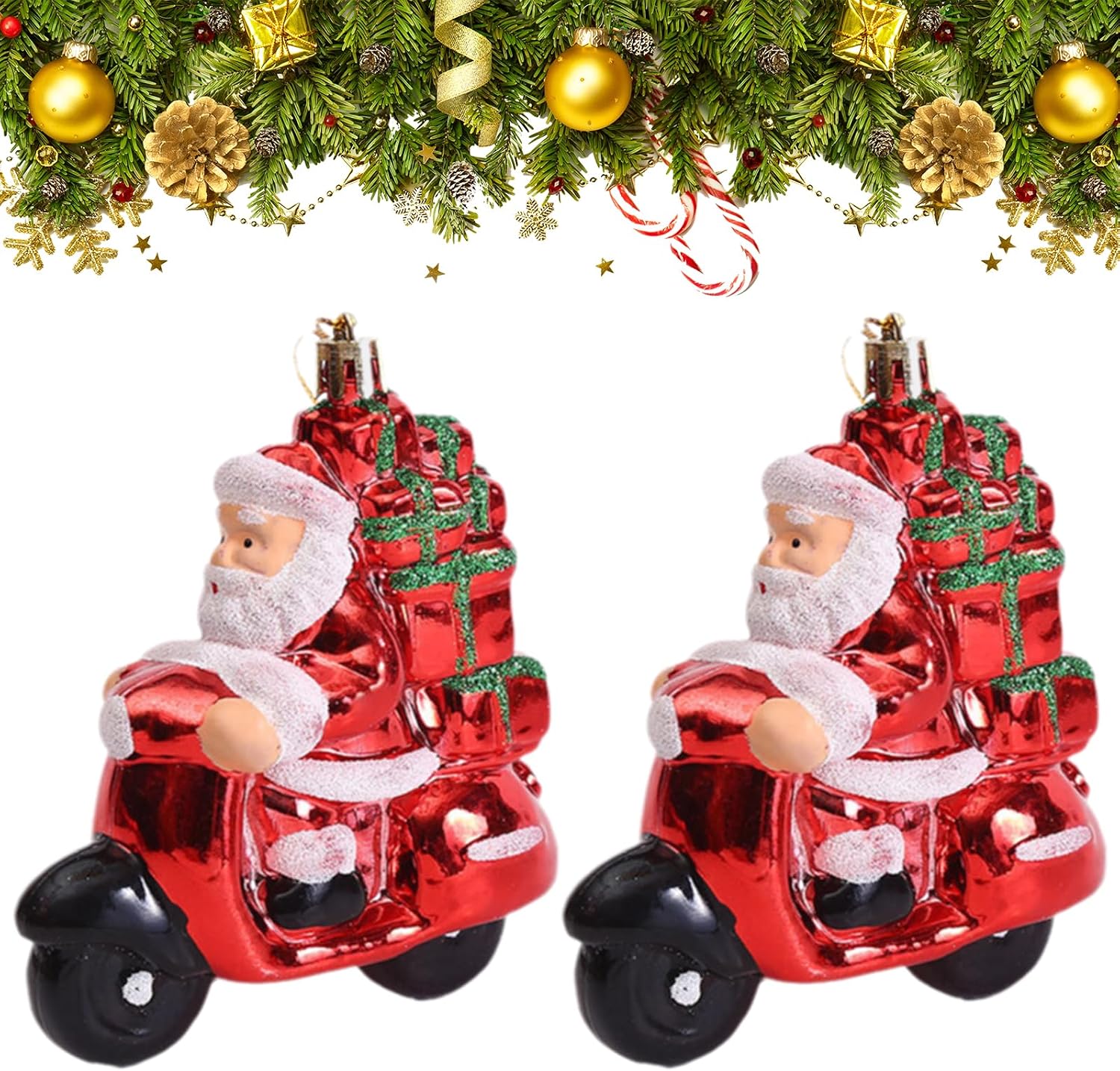 2 PCS Christmas Plastic Old Man Motorbike Pendant,Old man on motorbike,Motorbike with Fath…