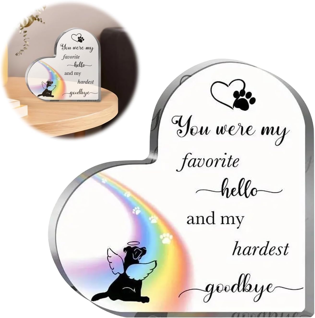 Rainbow Bridge Dog Memorial Heart-Shaped Acrylic Remembrance Decoration