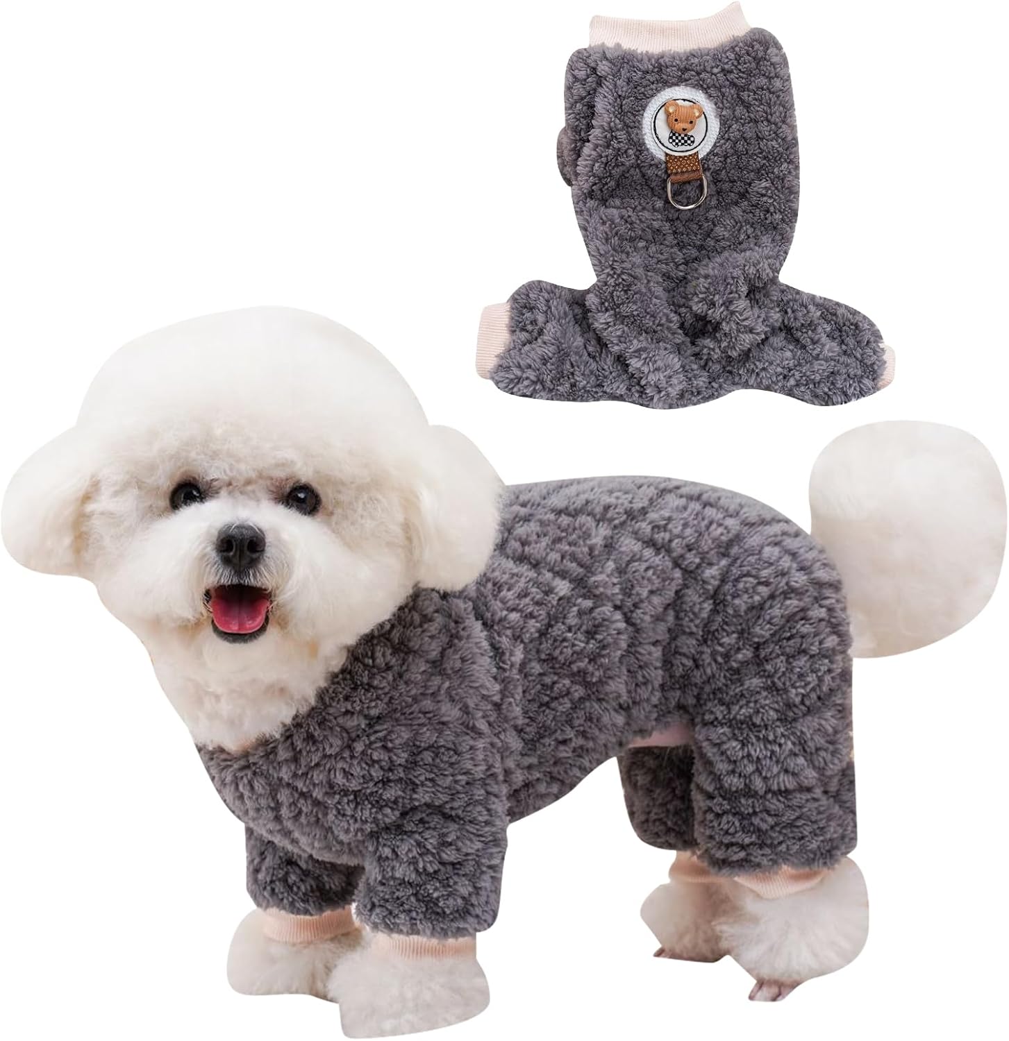 Warm Dog Fleece Coat - Pet Plush Four Legged Sweater, Winter Pyjamas, Soft Jumpsuit With D…