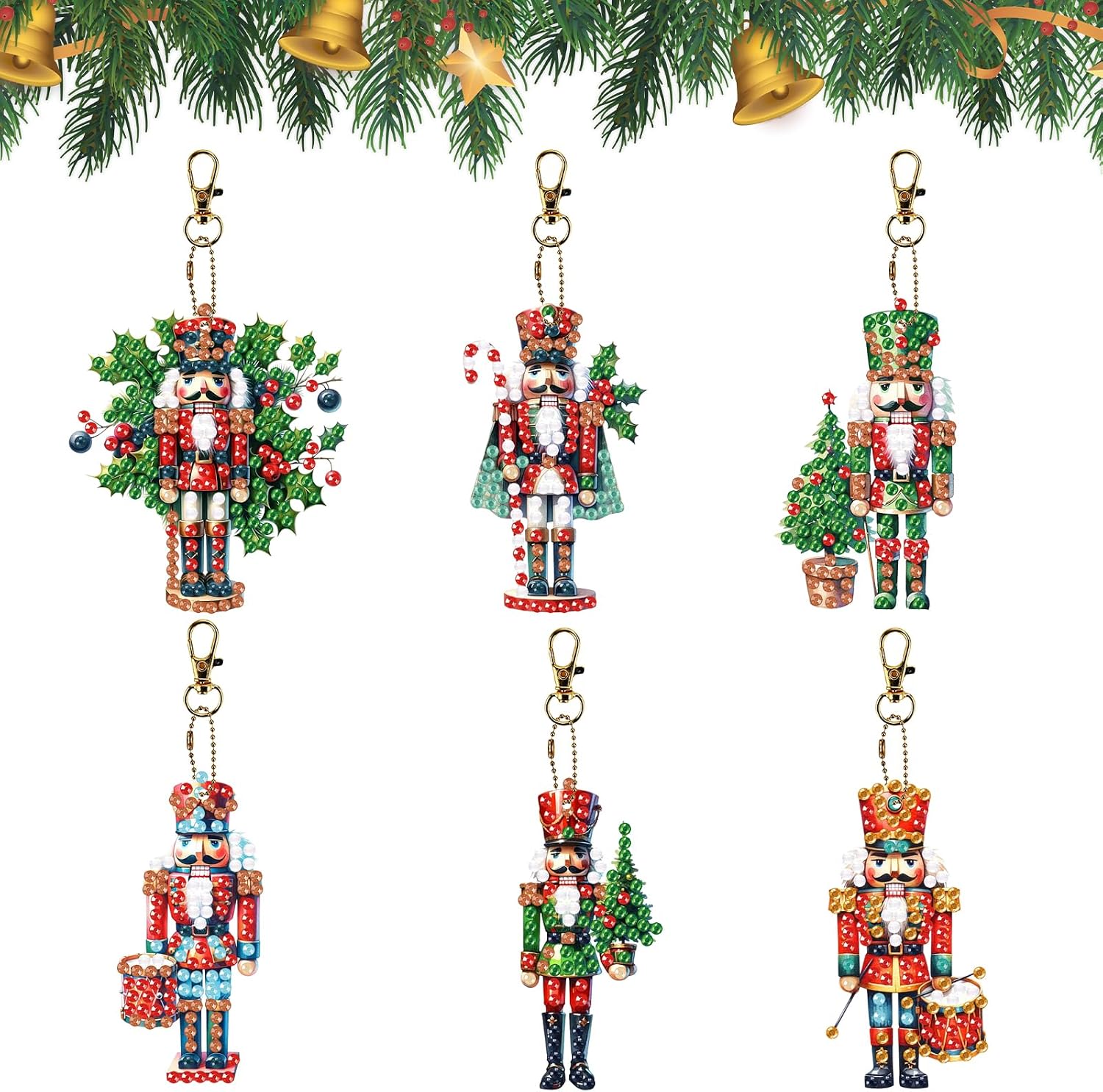 CutitiUU 6 PCS Christmas Nutcracker Double Sided Diamond Painting Keychain,Christmas Diamo…