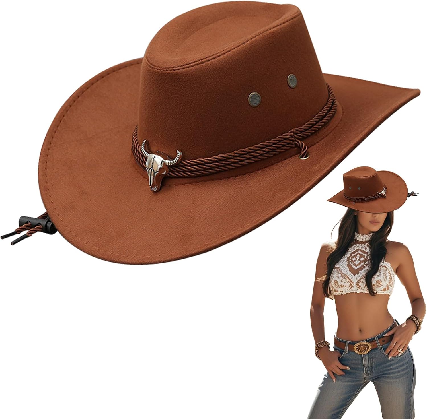 Cowboy Felt Fedora Hat Womens,Western Cowboy caps for Men Women,Western Fancy Dress Access…