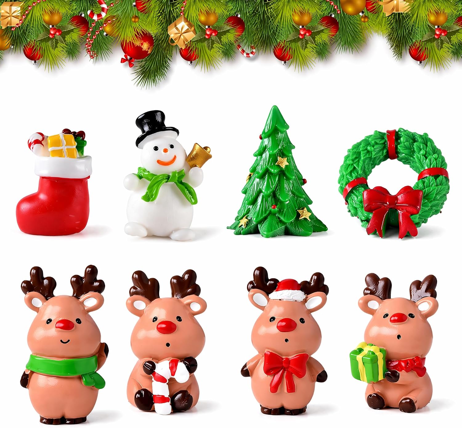 CutiitUU 8PCS Tiny Christmas Ornaments, Resin Santa Claus Figurines,Resin Reindeer Figurin…