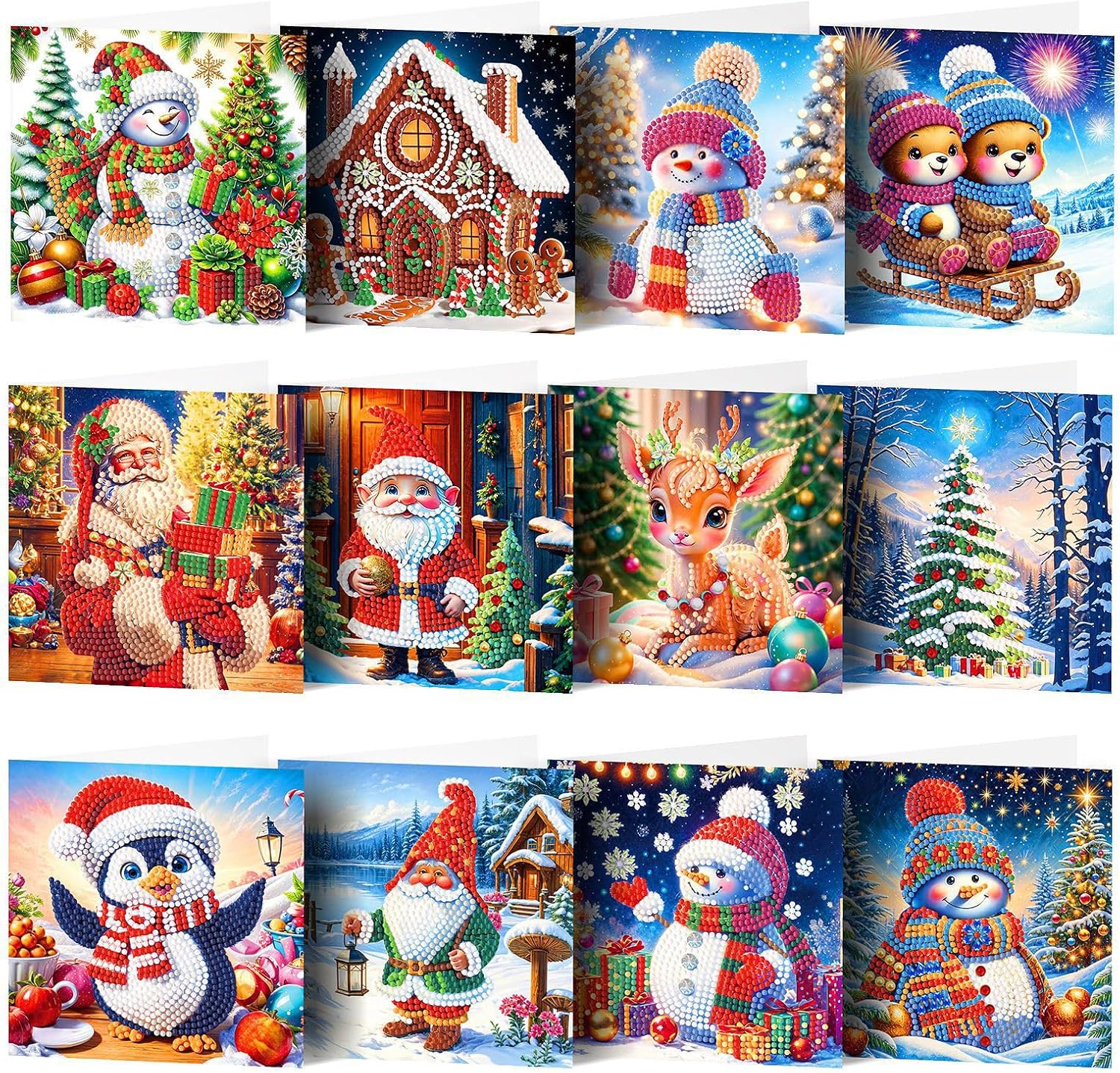 12 Pcs DIY Diamond Painting Christmas Card,Christmas Diamond Painting Greeting Card,Handma…