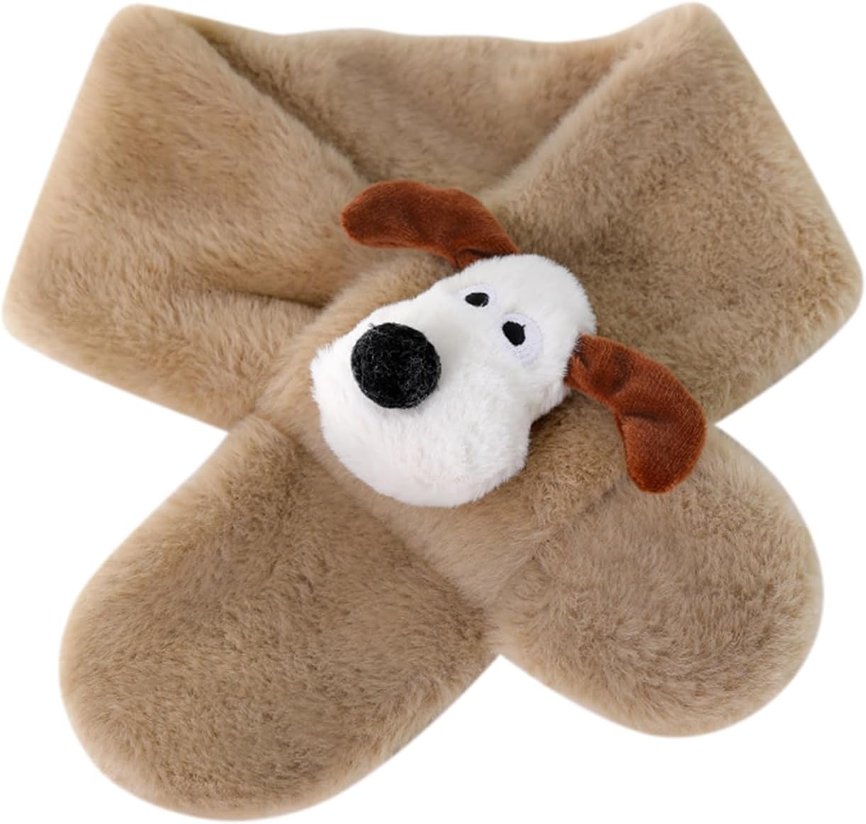 Plush Puppy Children's Scarf,Cozy Plush Scarf with Cross Design,Warm Furry Muffler,Kids Mu…