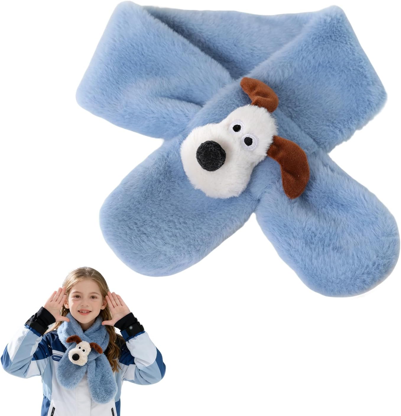 Plush Puppy Children's Scarf,Cozy Plush Scarf with Cross Design,Warm Furry Muffler,Kids Mu…
