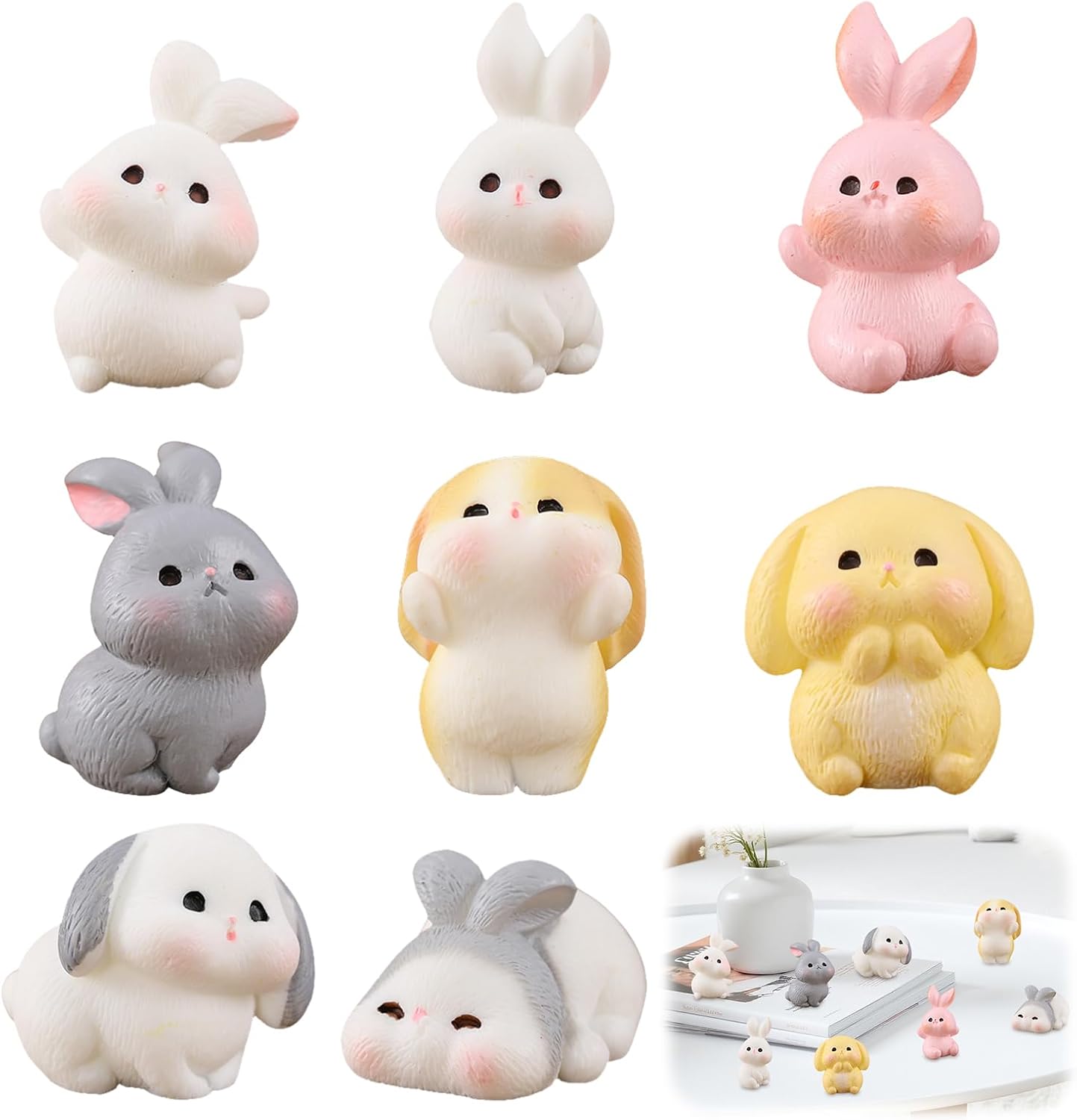 8 PCS Rabbit Figures Toys Bunny Cake Topper,Miniature Rabbit Figure,Bunny Tiny Animals Min…