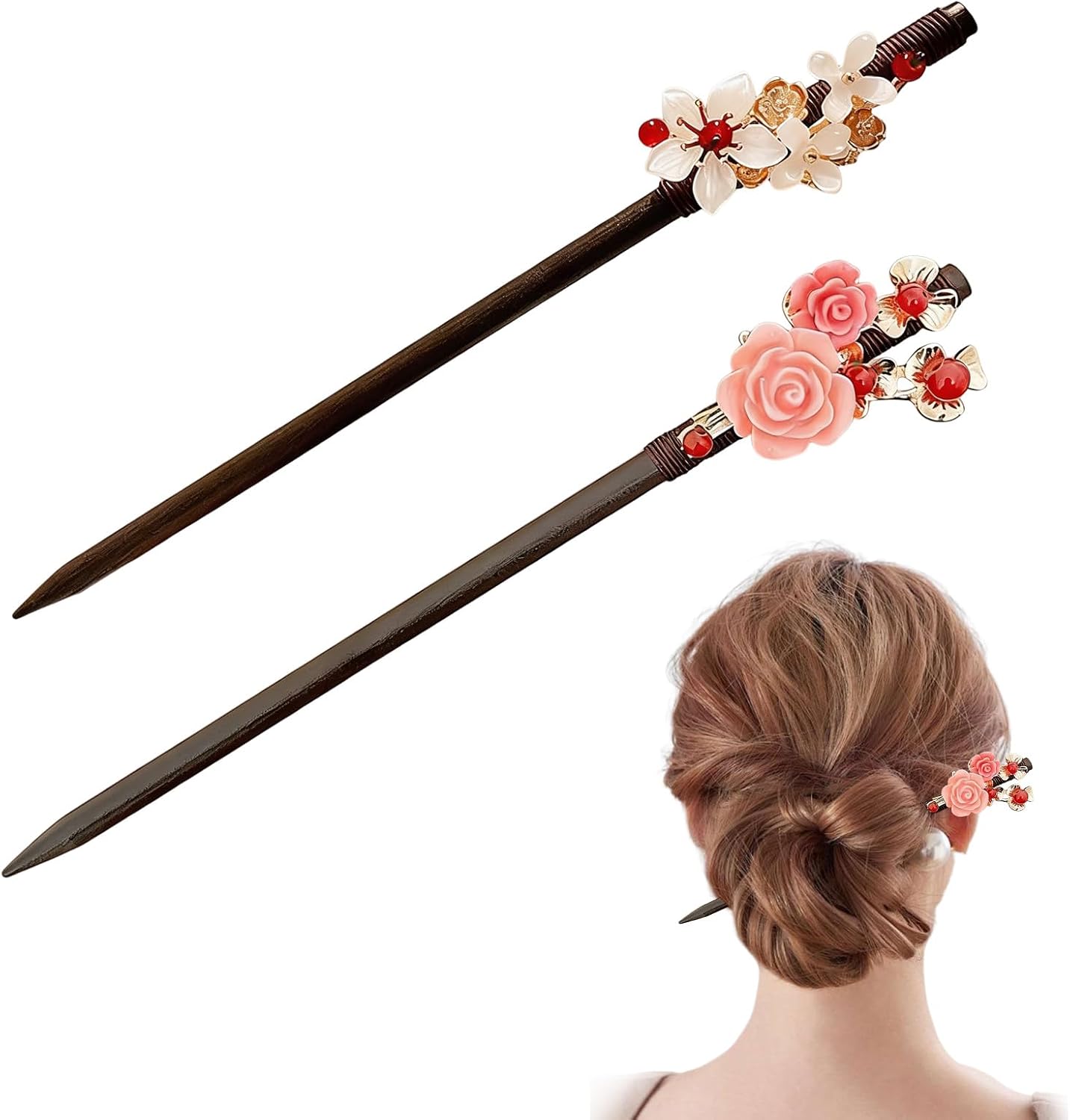 2 Pieces Chinese Hair Sticks,Red Wooden Chinese New Year Hairpins,Wood Hair Sticks With Ta…