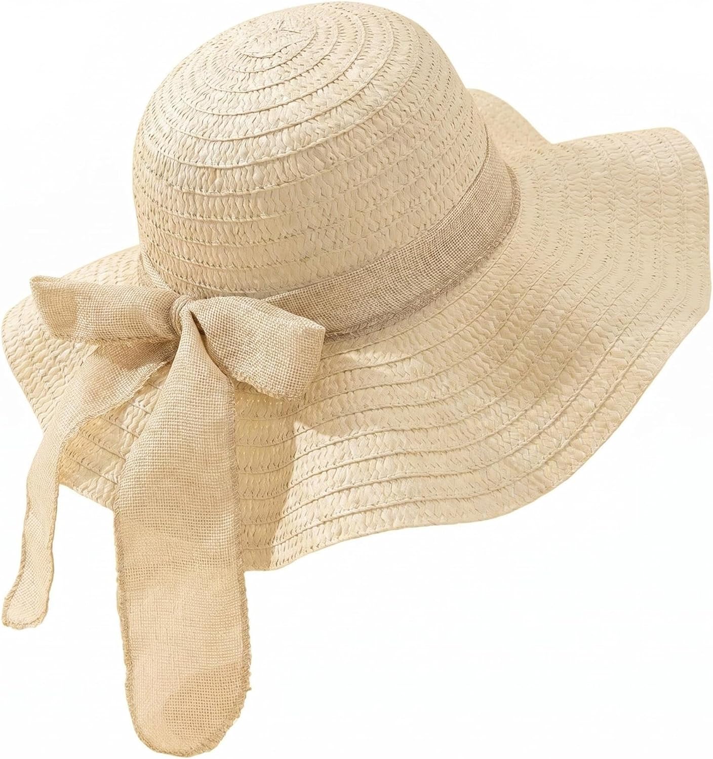 Womens Wide Brim Straw Hat Womens Sun Straw Hat with Bowknot UPF 50 Foldable Floppy Beach…