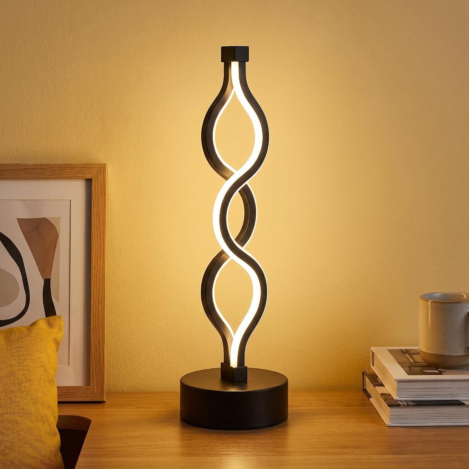 Spiral LED Table Lamp Modern,3 Color Temperatures,Bedside Table Lamp with USB Ports, Touch…