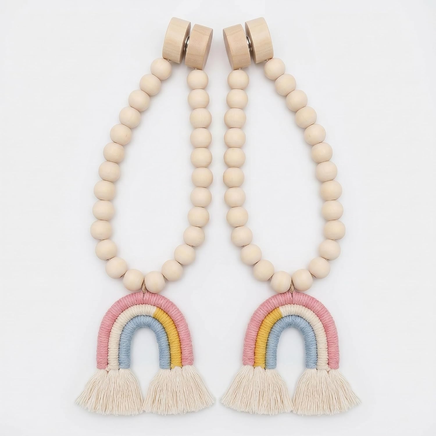 2PCS Curtain Tie Backs,Rainbow Tassel Pendant Magnetic with Curtain Tiebacks,No Drill Curt…