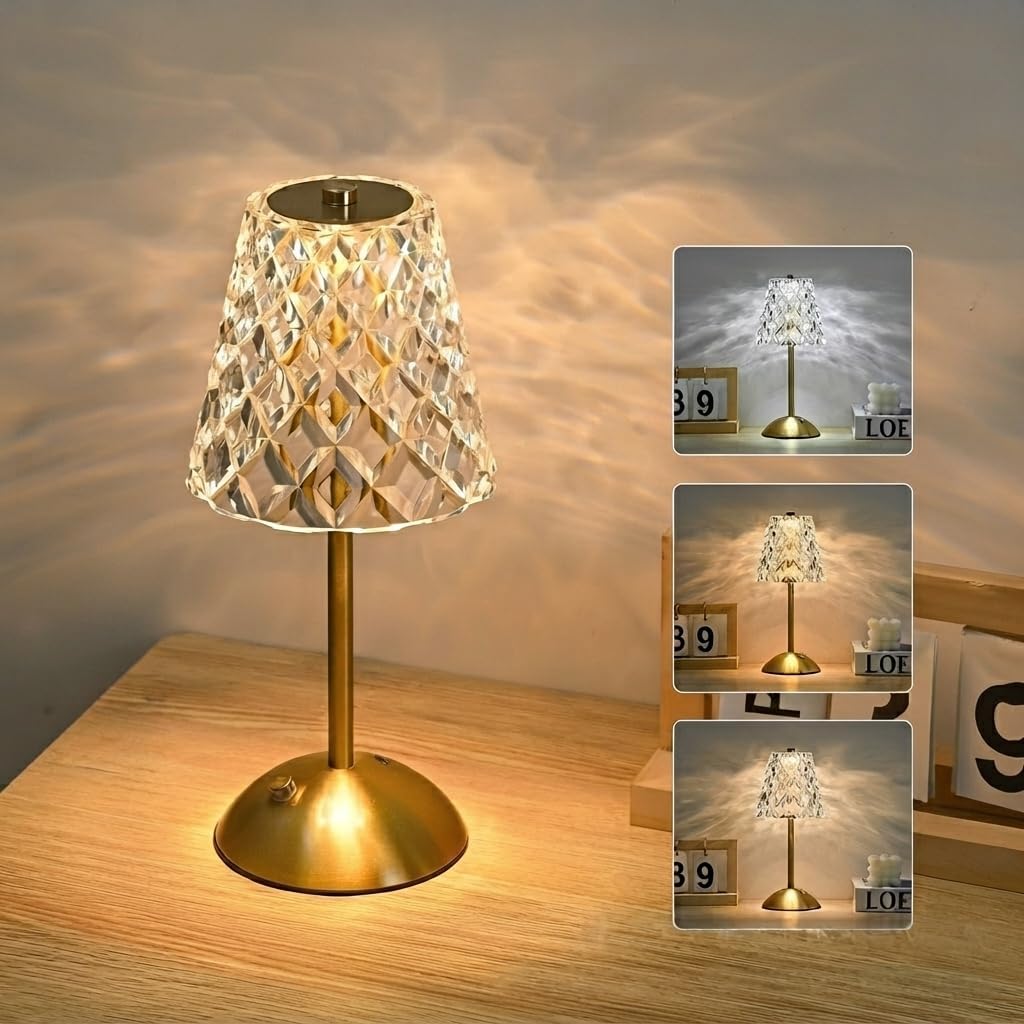 Crystal Rechargeable Table Lamp,3 Colors and Dimmable