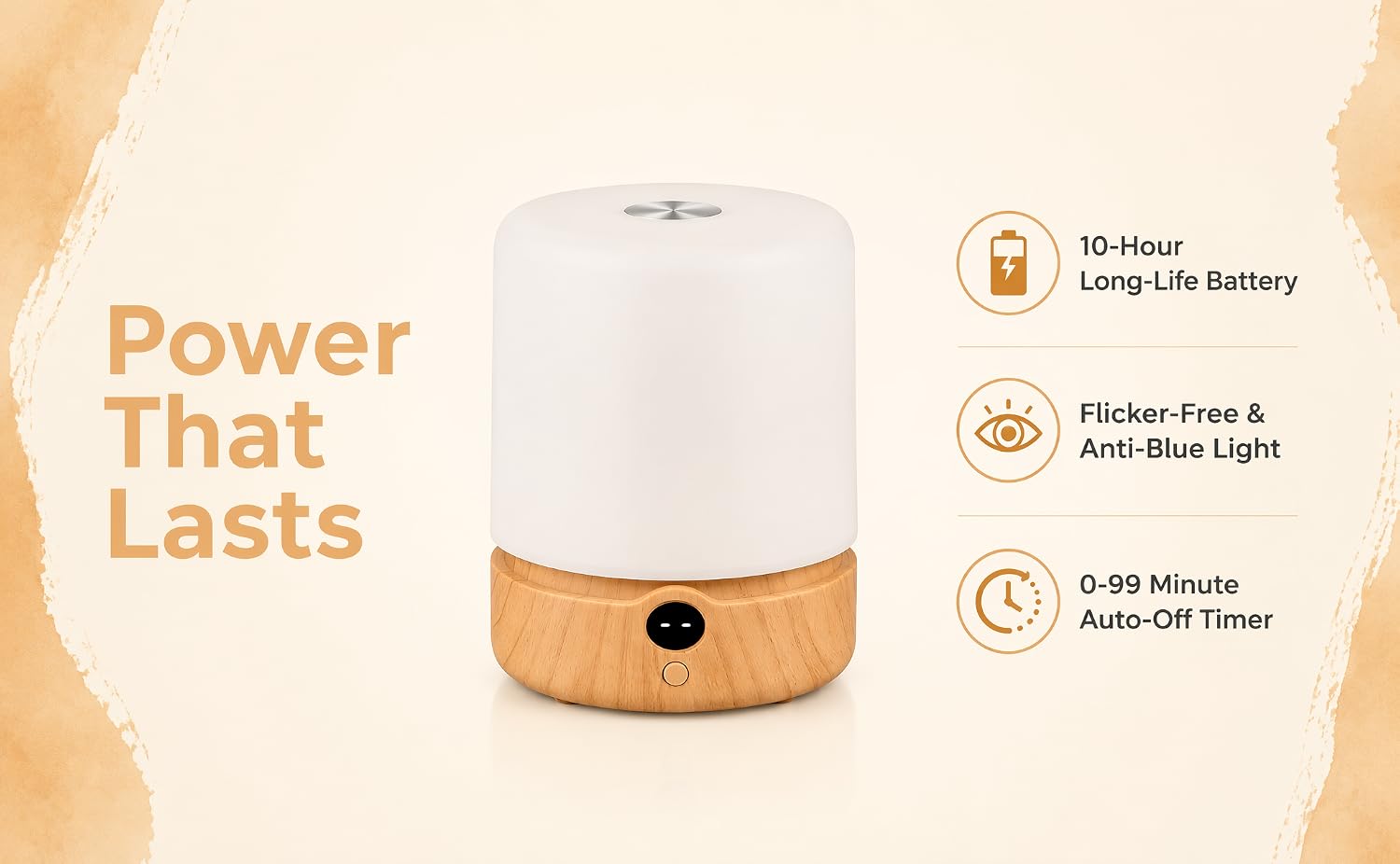 Text reads 'Power That Lasts'. Orange portable device with 'Dr.meter' branding visible, showing 'Krieger Earth &amp; Heaven' and specifications including '6-8 Hours Battery Life'.