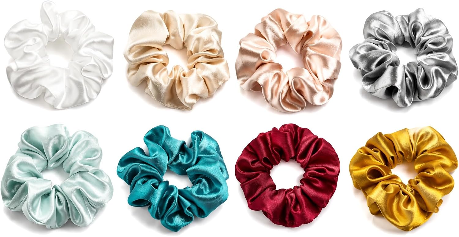 8 PCS Women Large Satin Scrunchies,Crystal Satin Hair Tie