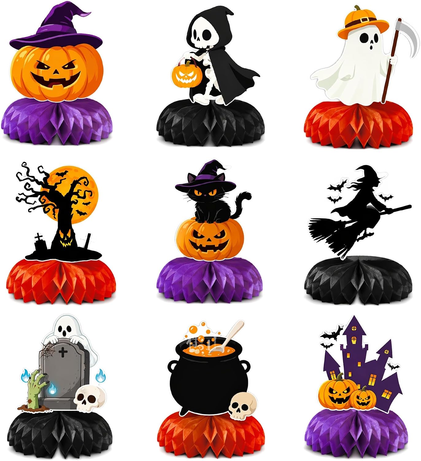 9 Pcs Halloween Honeycomb 3D Table Centerpieces