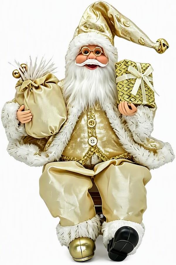 35CM Christmas Gold Father Christmas Sitting Ornament,Traditional Christmas Decorations In…