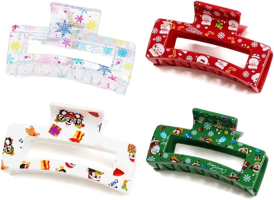 4 PCS Christmas Hair Clips for Women,Colored Hair Jaw Clamp Non-Slip Catch Hair Clips,Chri…