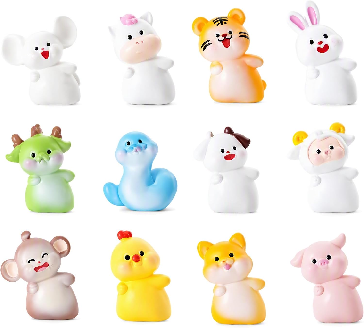 12 PCS Mini Resin Animal Figurines of the Chinese Zodiac