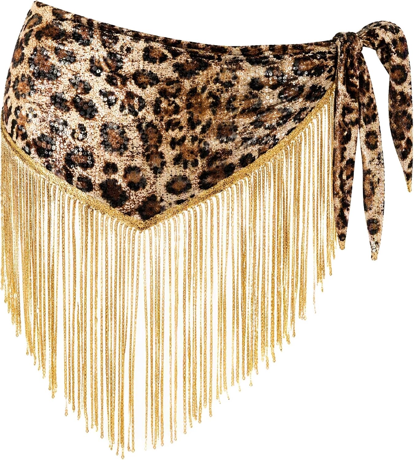 Gold Leopard Triangle Belly Dance Hip Belts with Fringes