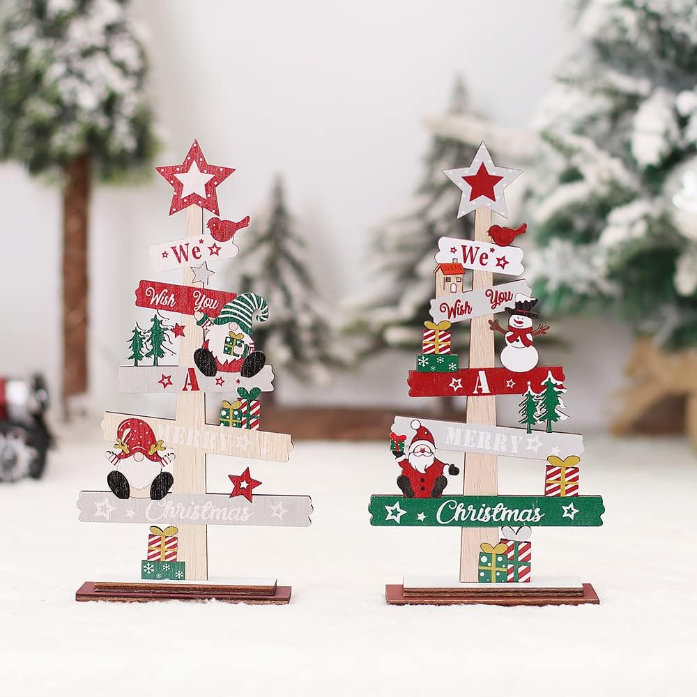 2PCS Wooden Christmas Ornaments Table Decorations