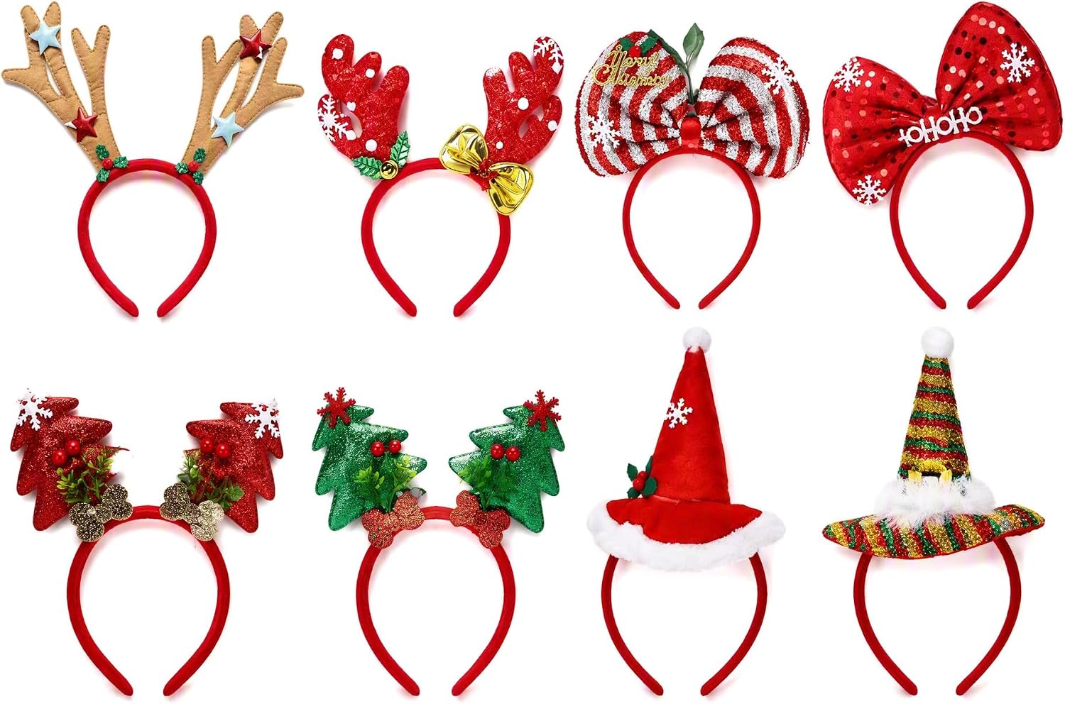8 PCS Christmas Headbands with Different Designs for Adults