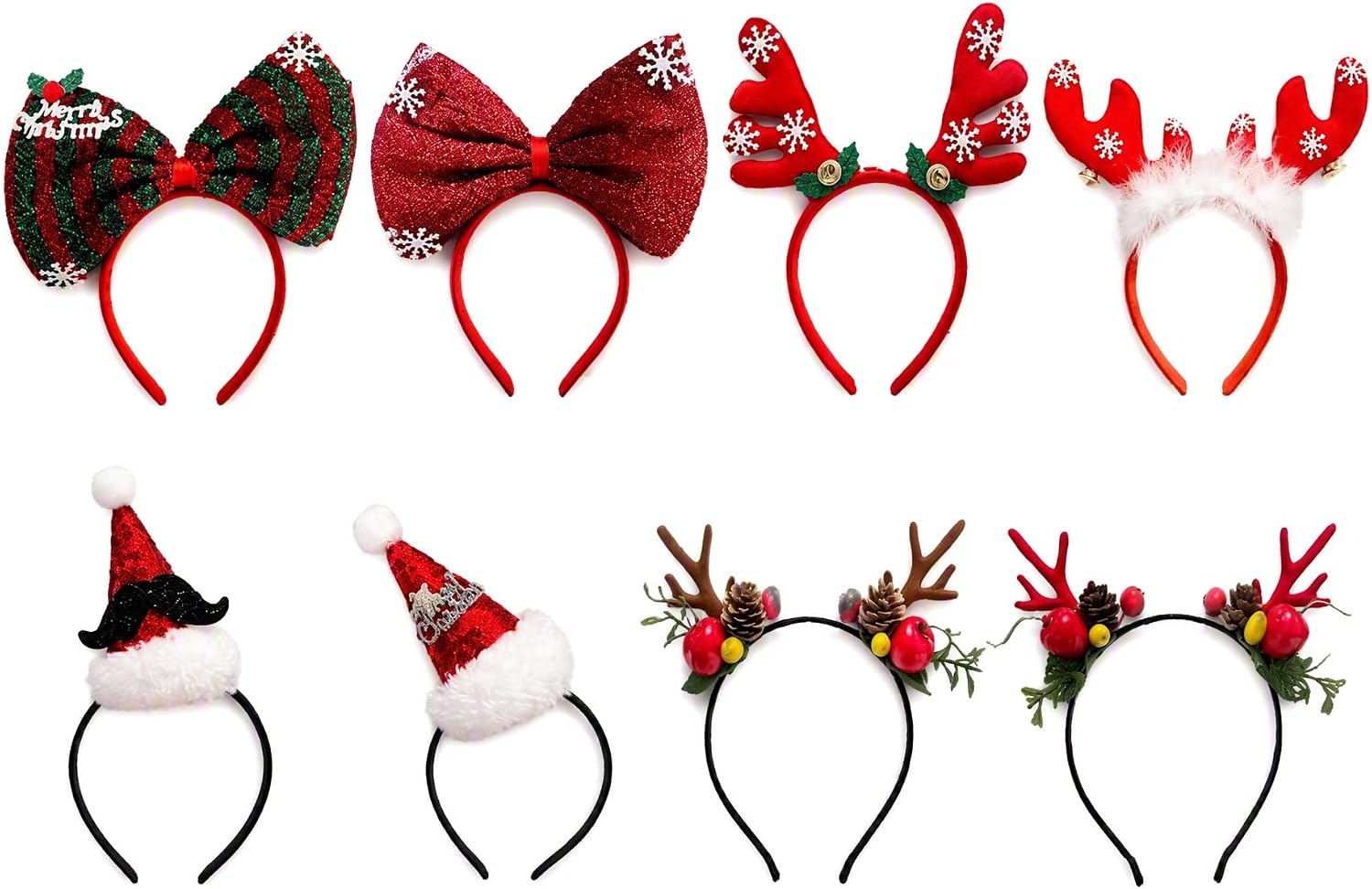 8 Pcs Christmas Headbands Xmas Costume Headwear for Adults