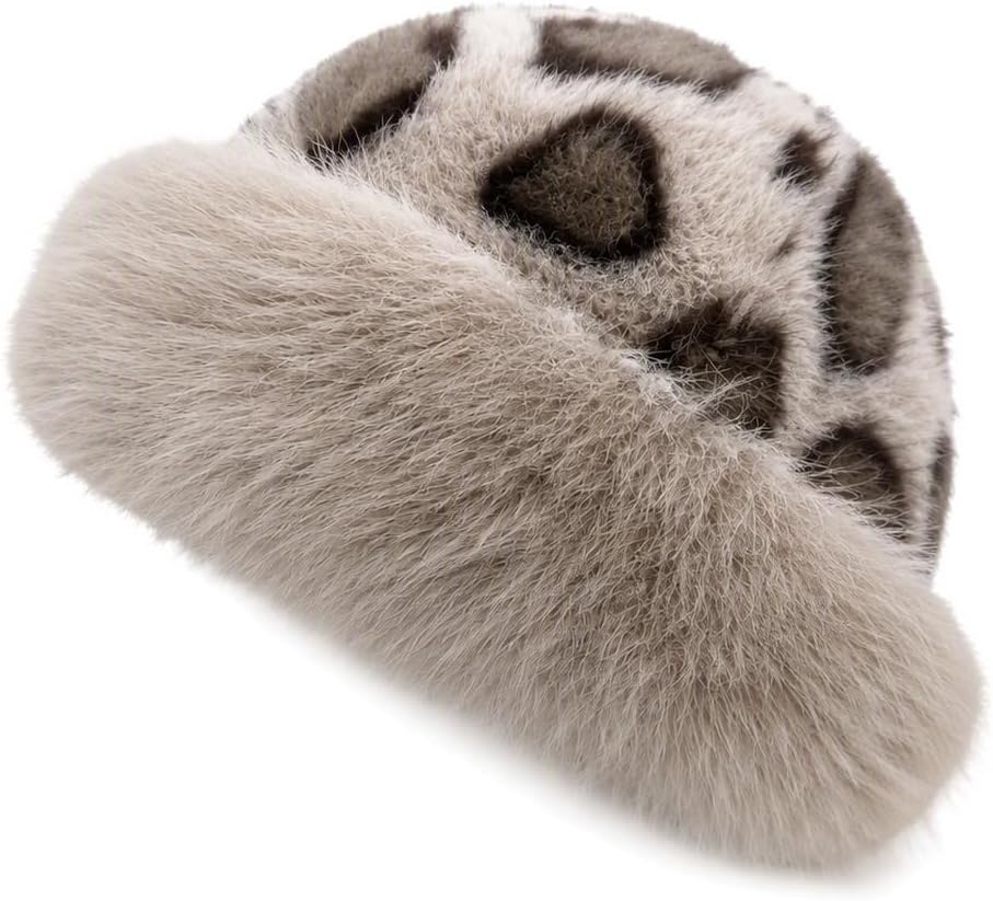 Mongolian Plush Hat,Leopard Print,Imitation Mink Fur,Women's Winter Leopard Print Faux Fur…