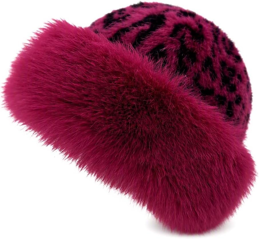 Mongolian Plush Hat,Leopard Print,Imitation Mink Fur,Women's Winter Leopard Print Faux Fur…