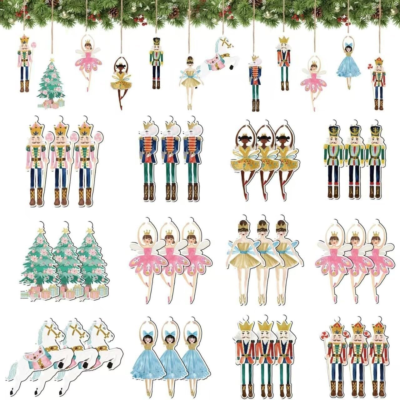 36PCS Christmas Nutcracker Soldier Princess Wooden Ornament