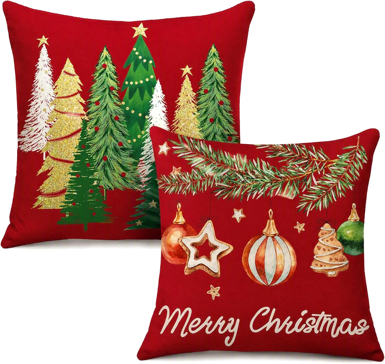 2 Christmas Cushion Covers 45x45cm,Linen Xmas Pillow Covers