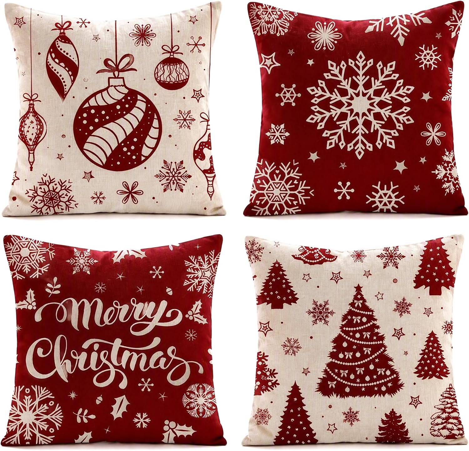 4 Pack Christmas Cushion Covers 45x45cm,Xmas Pillow Case