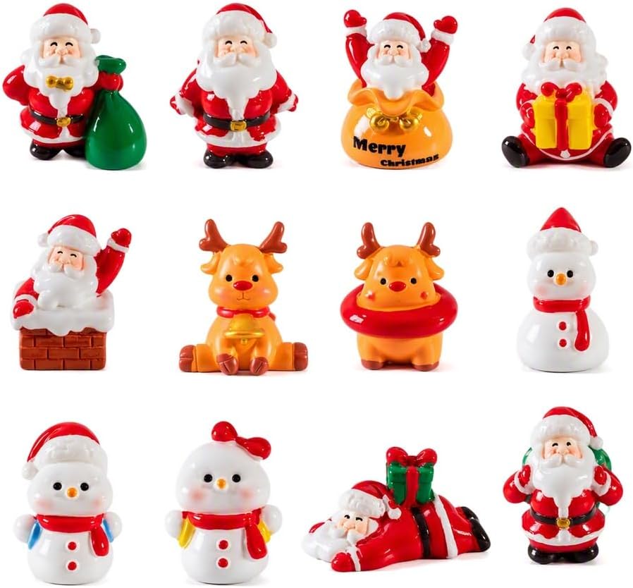 12PCS Santa Claus Snowman Reindeer Mini Christmas Ornaments