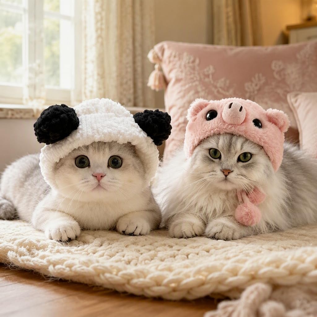 2PCS Panda Pig Pet Plush Hat for Cat Dog,Pet Costume Headwear